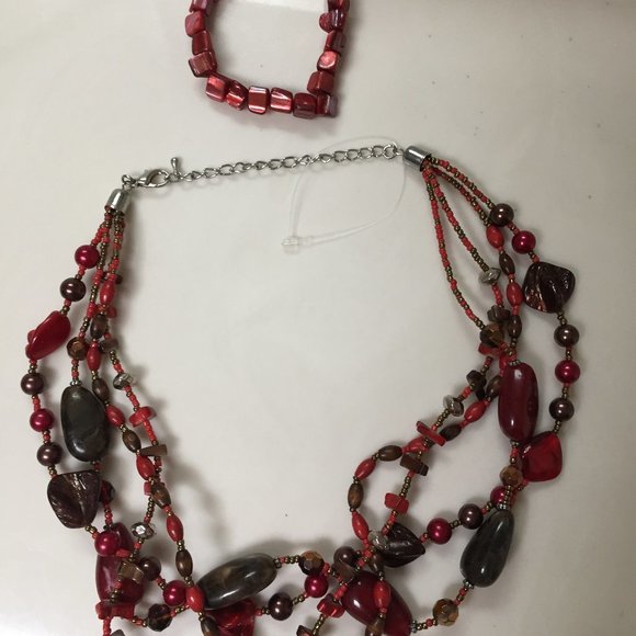 New custom Jewelry 4 strands necklace with matching bracelet - Picture 1 of 3